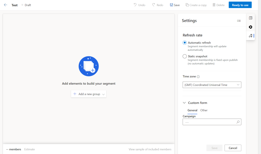 Screenshot of Segment form, with Campaign showing (and an Other tab)